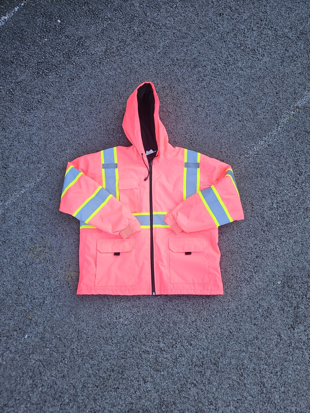 Hi Vis Reflective Safety Jacket XL ANSI Class 3 Fleece Lined Hooded Work Coat